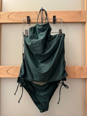 Dark Green Halter Tankini Swimsuit Set